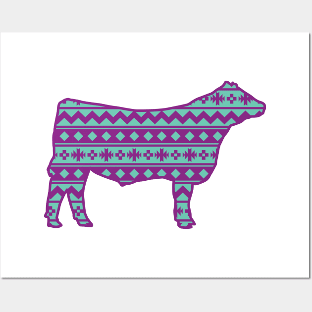 Cattle Ranch Show Steer with Southwest Pattern Wall Art by SAMMO